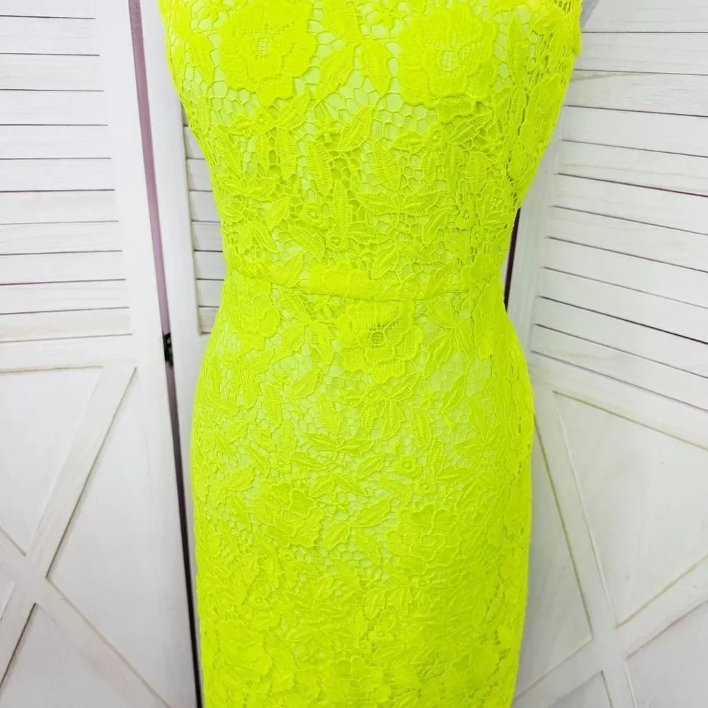 J. Crew Collection Neon‎ Lace Sleeveless Sheath Dress Yellow 4